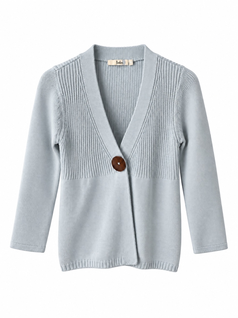 Boden Powder Blue Cotton Shaker Knit One Button Statement Cardigan Sweater 6
